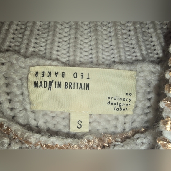 Ted Baker Gold Foil Heavy Knit Sweater, Size Small - Picture 7 of 11